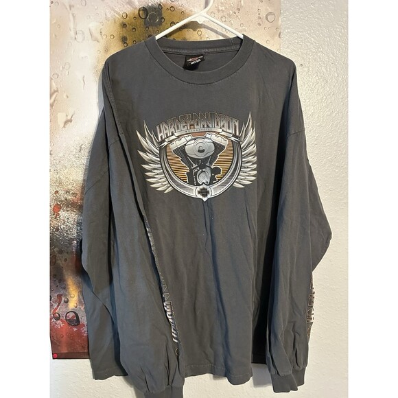 Vintage Y2K Harley Davidson Long sleeve Grey Men’s 3XL Shirt Modesto Ca - Picture 1 of 4